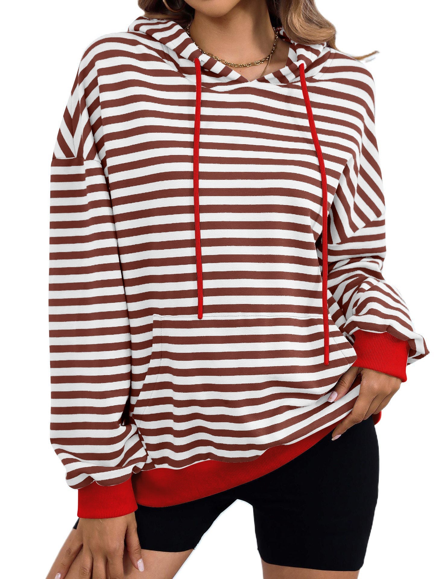 Damen lässiger Kapuzenpullover mit buntem Streifenmuster