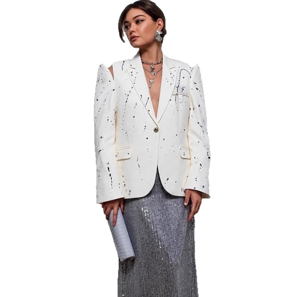 Damen Oversize-Blazer mit Cut-Out-Ärmeln und Paint-Splatter-Optik Shop Nory