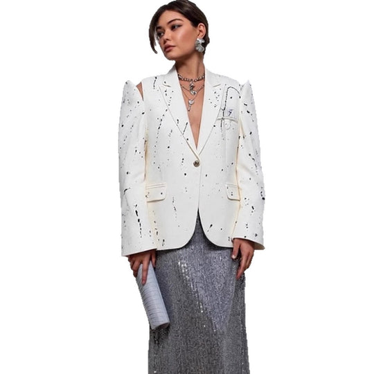 Damen Oversize-Blazer mit Cut-Out-Ärmeln und Paint-Splatter-Optik Shop Nory