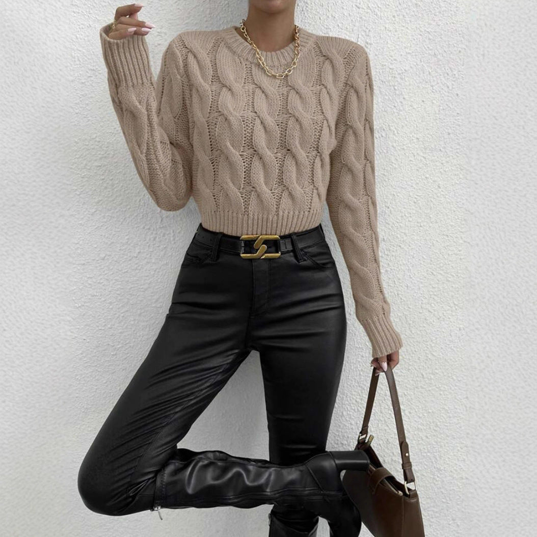 Damen Feiner Zopf‑Strickpullover mit Rundhals und gerippten Bündchen Shop Nory