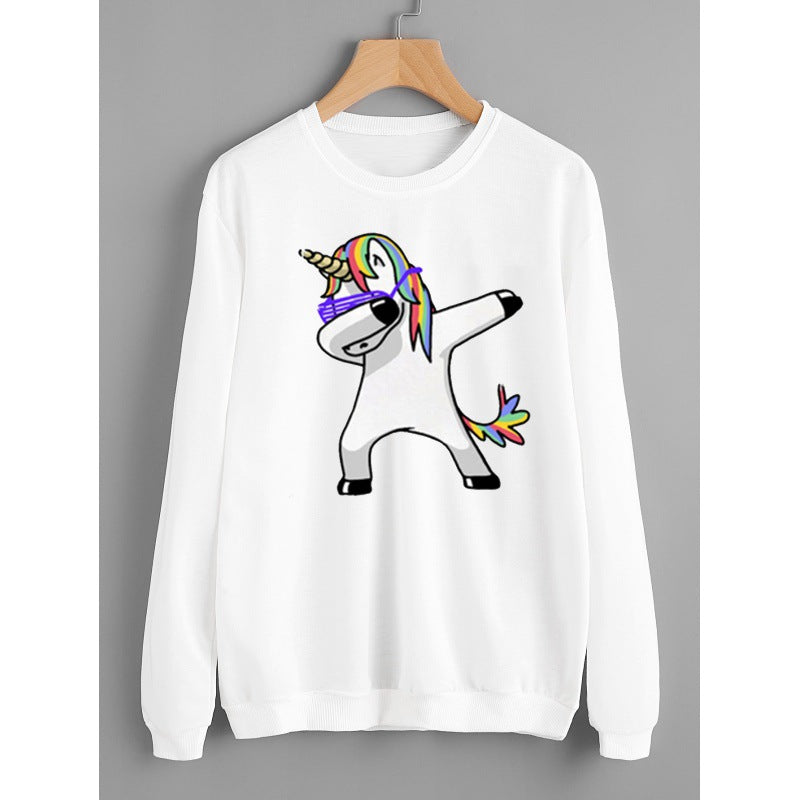 Damen Kapuzenpullover mit Einhorn-Dab-Print, Kängurutasche und weichem Baumwollmix Shop Nory