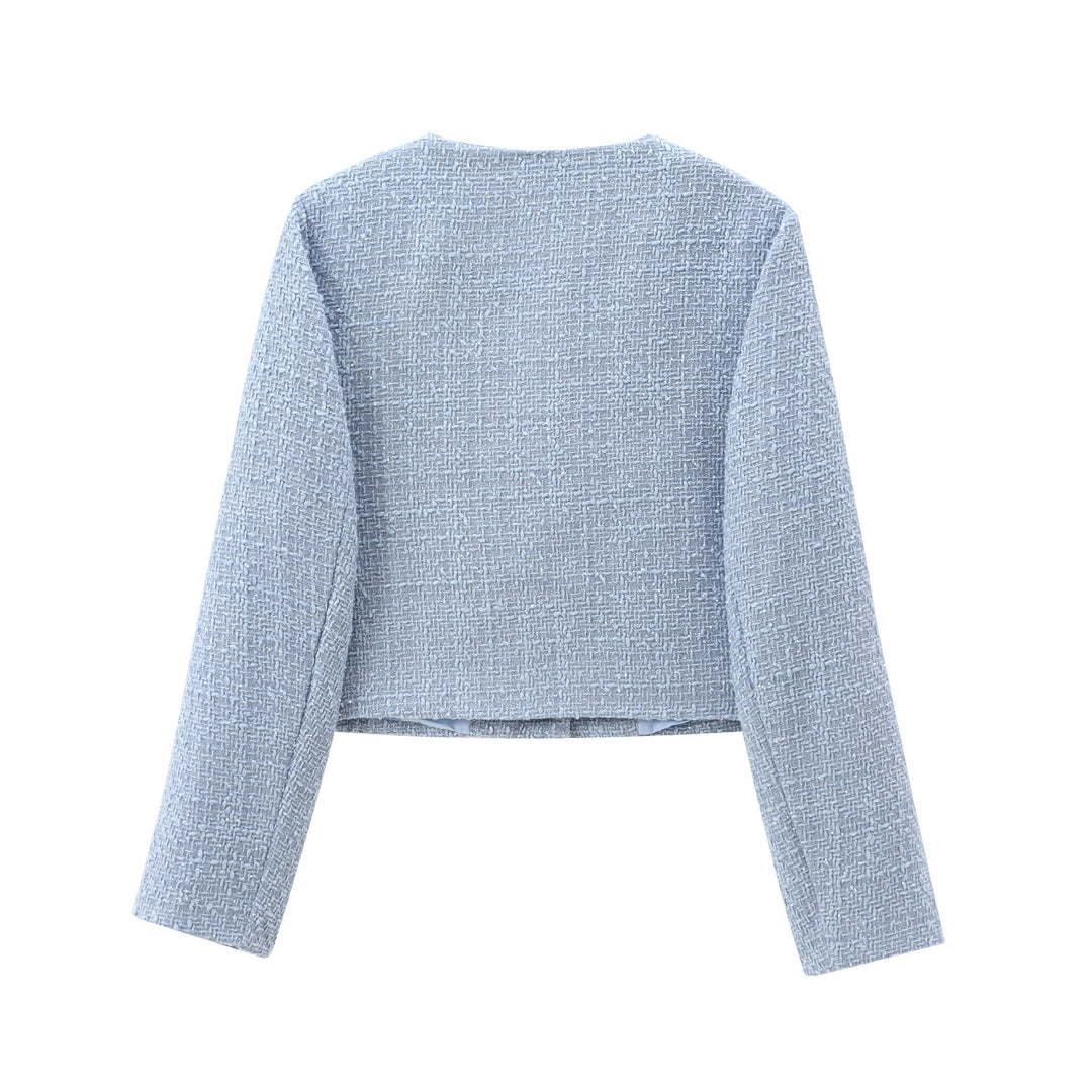 Damen elegante Kurzjacke im strukturierten Tweed-Stil mit praktischen Taschen