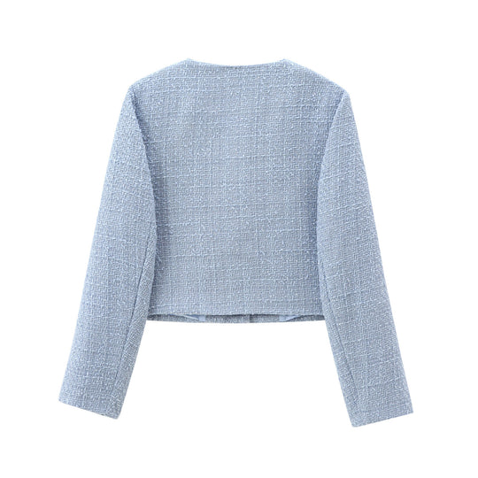 Damen elegante Kurzjacke im strukturierten Tweed-Stil mit praktischen Taschen