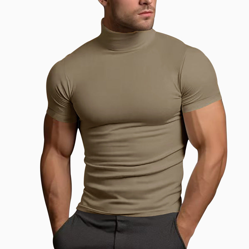 Herren nan körperbetontes Kurzarm-Rollkragenshirt aus Stretchjersey