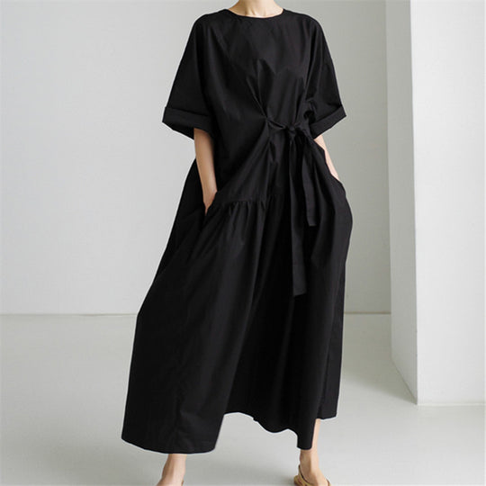 Damen Langes Baumwoll-Maxikleid mit Wickelgürtel und Eingrifftaschen Shop Nory