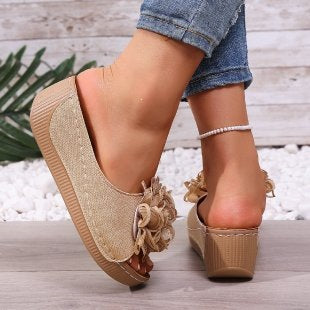 Damen modische Pantoletten mit floralen Applikationen