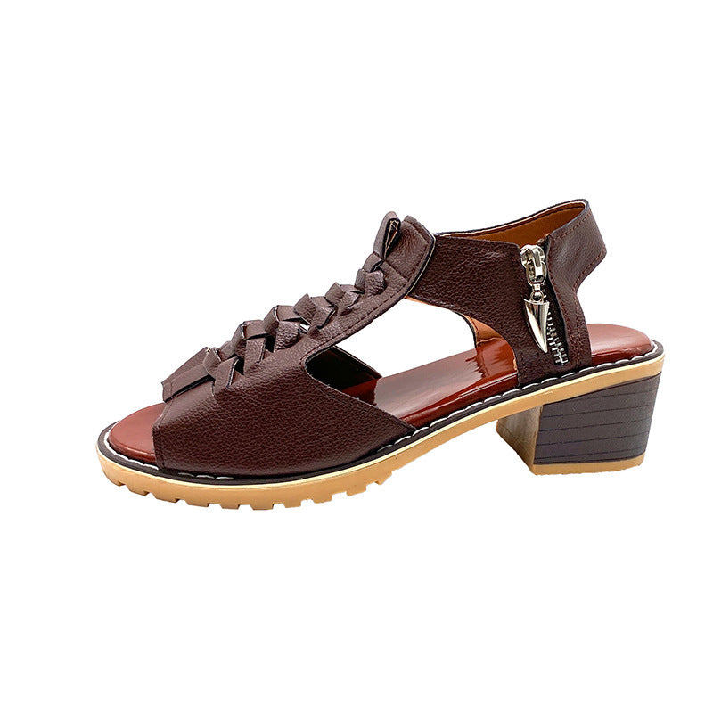 Damen elegante Sandalen mit geflochtenen Riemen und komfortablem Blockabsatz