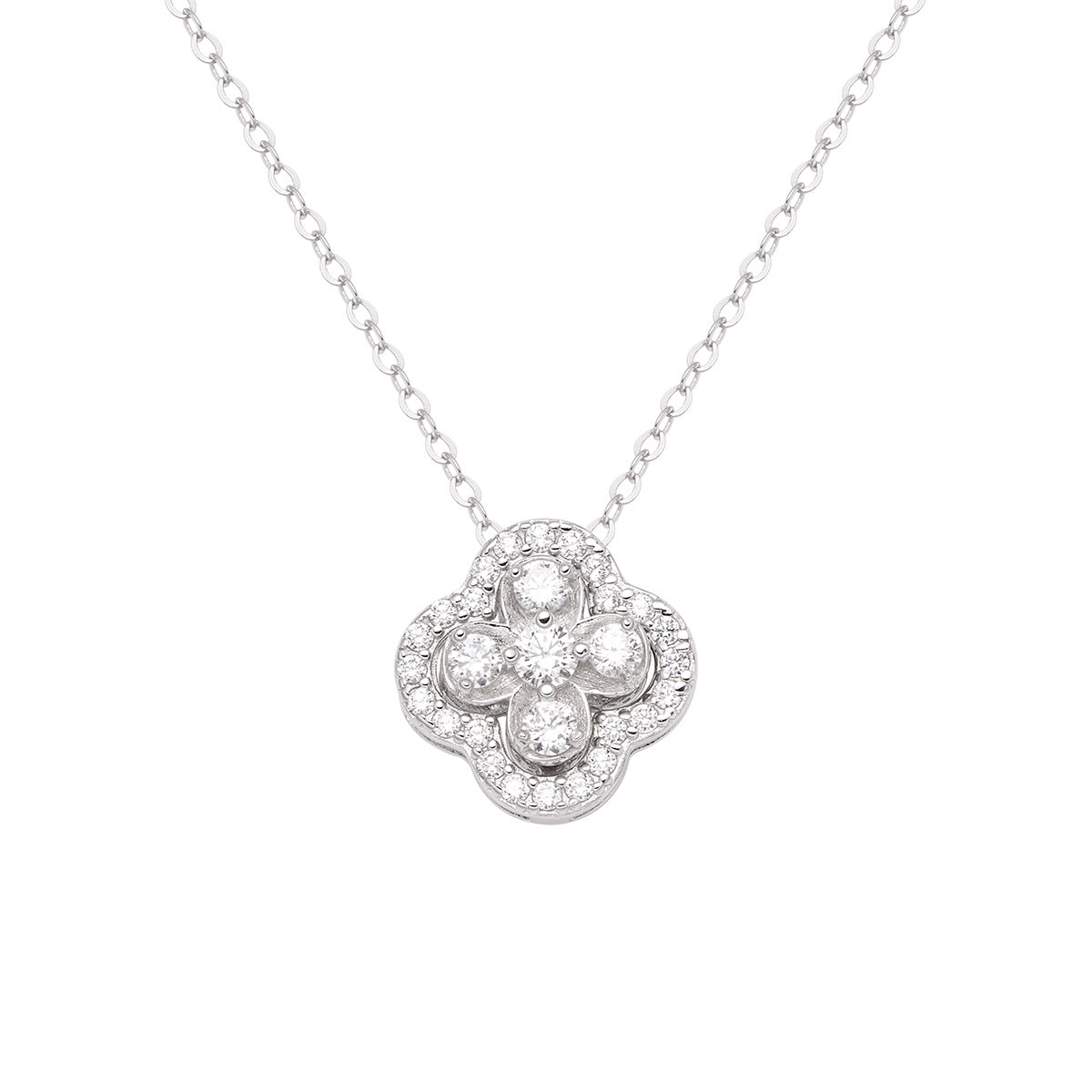 Damen Halskette mit floralem Anhänger und funkelnden Zirkonia Shop Nory