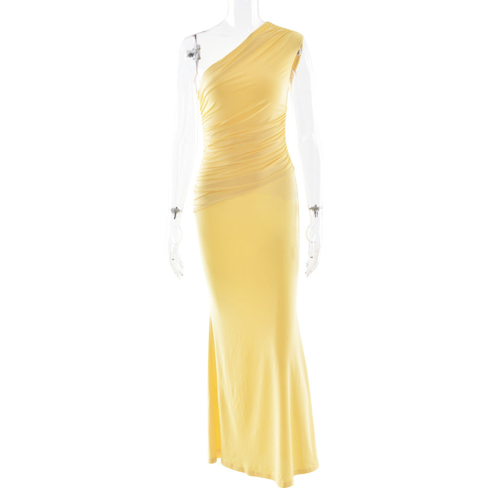 Damen Langarm-Maxikleid mit asymmetrischem Schnitt und raffinierten Drapierungen Shopnory