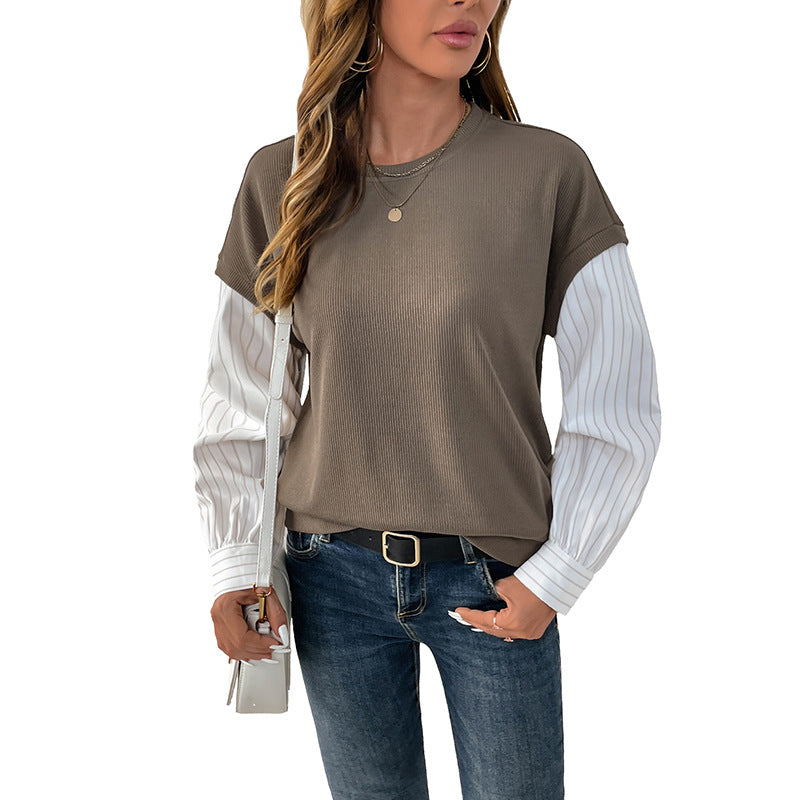 Damen Casual-Longsleeve mit Rippoberteil & gestreiften Blusenärmeln Shop Nory