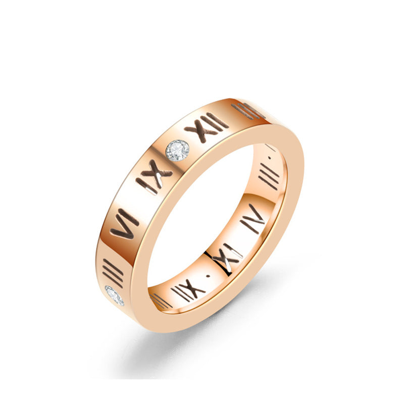 Damen Ring mit einzigartiger römischer Zifferngravur und funkelnden Zirkonia Shop Nory