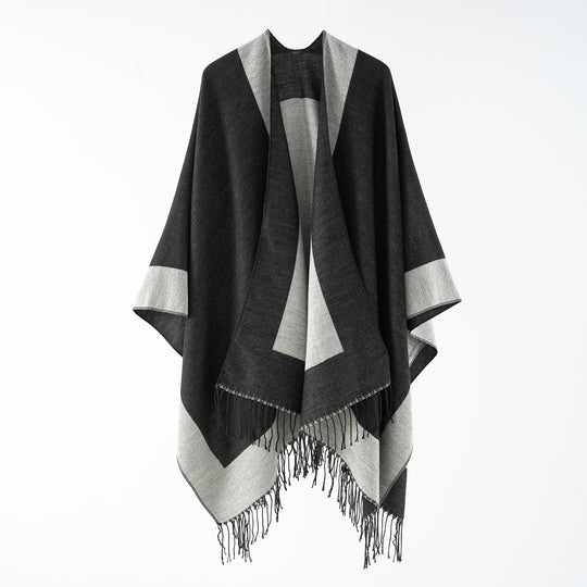 Damen Oversize-wendbarer Capeponcho aus Wollmix mit Fransen Shop Nory