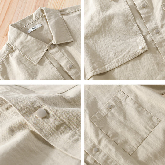 Herren Minimalistisches Baumwoll-Utility-Overshirt mit Druckknopf-Leiste und Brusttaschen Shop Nory