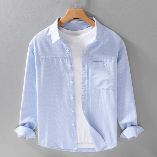Herren Feines Nadelstreifen-Layering-Overshirt aus leichtem Baumwollmix mit aufgesetzter Brusttasche Shop Nory