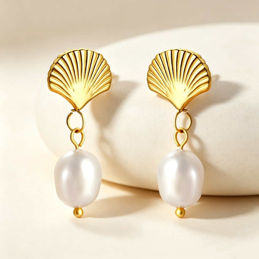Damen Ohrhänger mit Muschel-Design und Perle Shop Nory