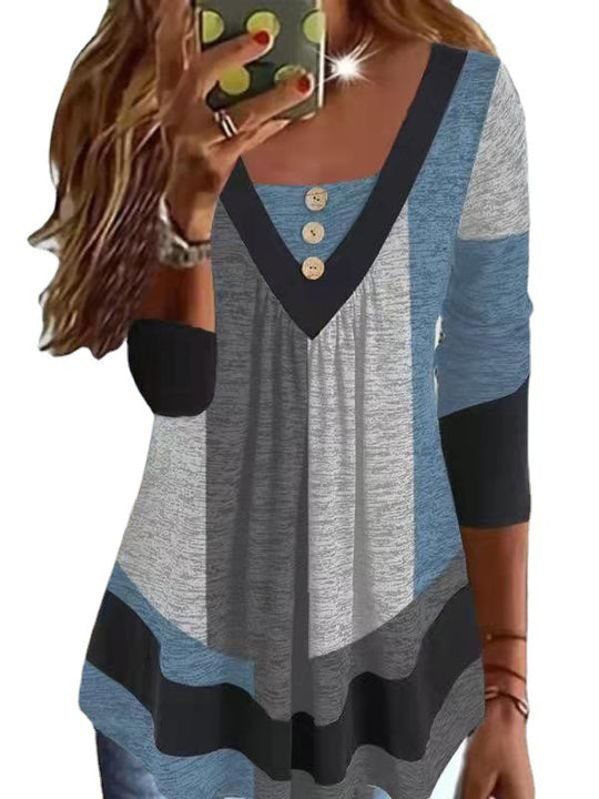 Damen Colorblock V-Ausschnitt Sweatshirt mit grafischem Print Shop Nory