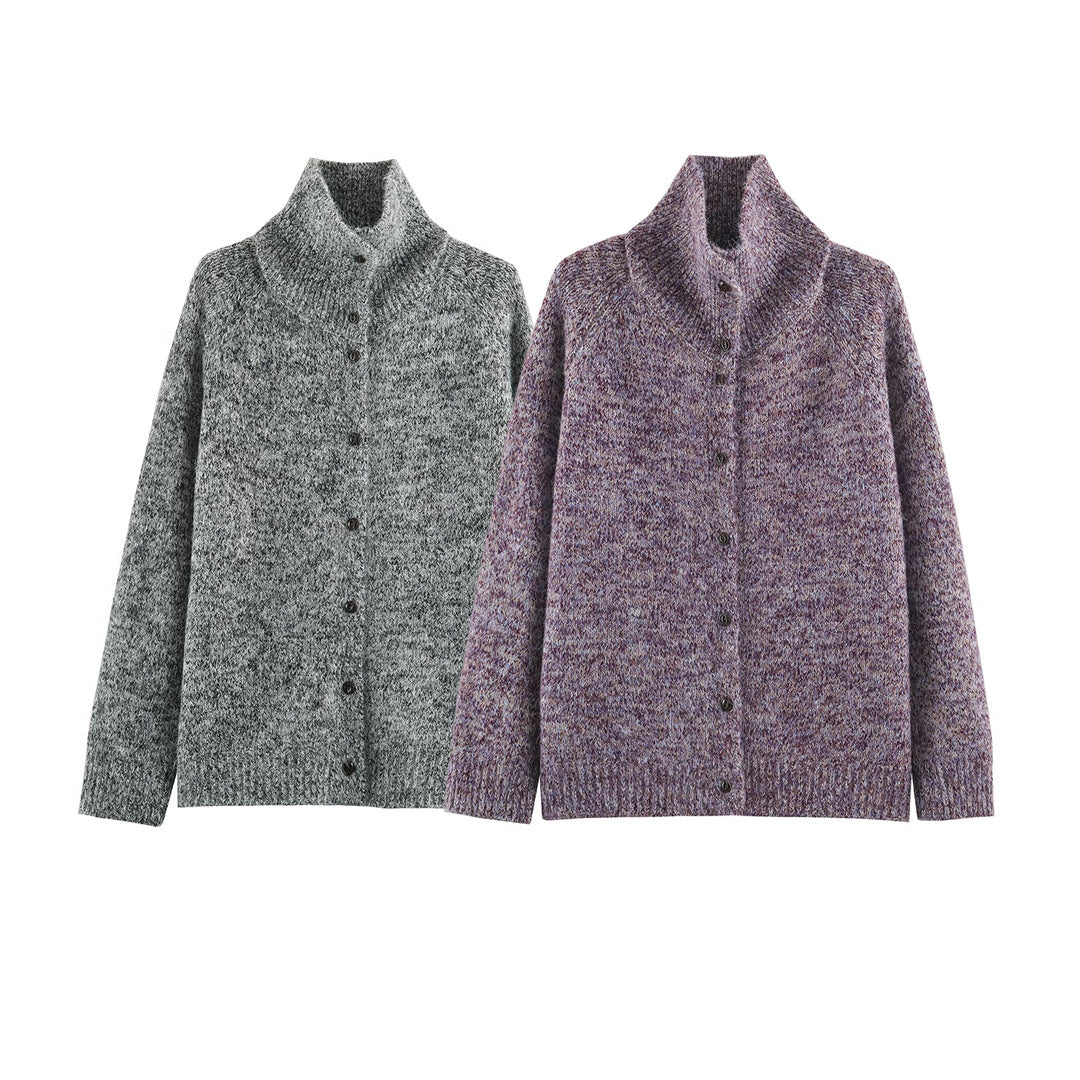 Damen Grobgestrickter Cardigan mit hohem Rollkragen und durchgehender Knopfleiste Shop Nory