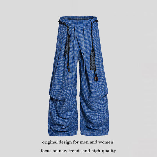 Damen Weite Palazzo‑Hose mit Lagen‑Falten, hohem Bund und dekorativem Kordelgürtel Shop Nory
