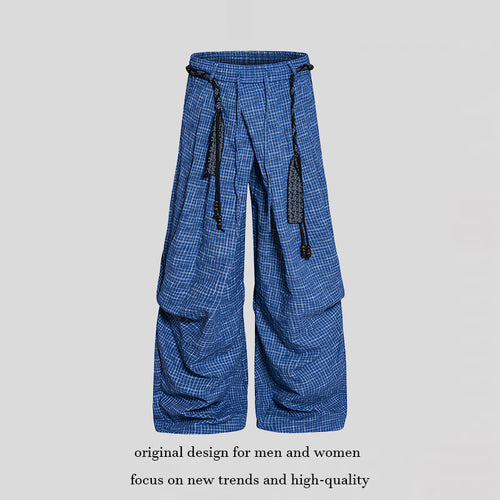 Damen Weite Palazzo‑Hose mit Lagen‑Falten, hohem Bund und dekorativem Kordelgürtel Shop Nory