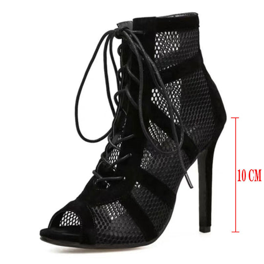 Damen Schnür‑High‑Heel Ankle‑Boots mit Mesh‑Einsätzen und Peeptoe Shop Nory