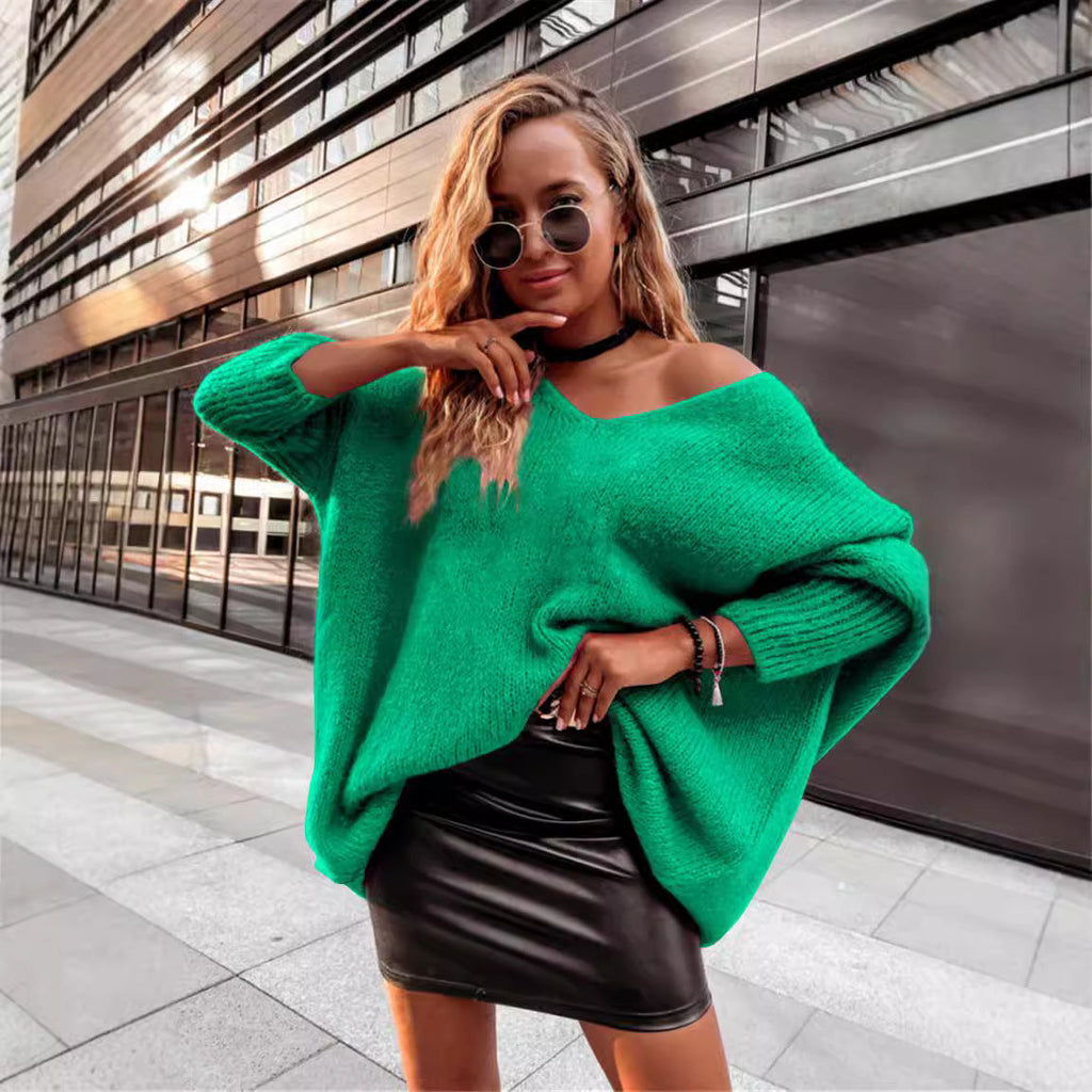 Damen Oversized Pullover mit weitem Ausschnitt