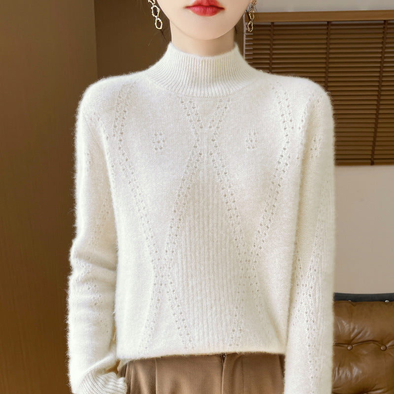 Damen Leichter Mockneck-Feinstrickpullover mit Ajour-Chevron und kaschmirweichem Finish Shop Nory