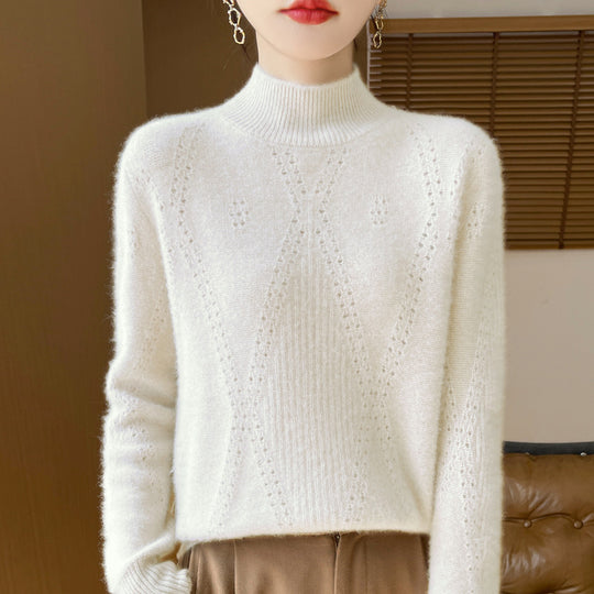 Damen Leichter Mockneck-Feinstrickpullover mit Ajour-Chevron und kaschmirweichem Finish Shop Nory