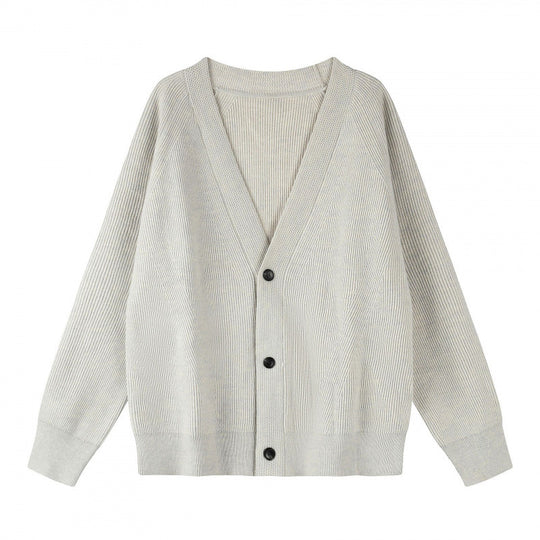 Unisex Boxy-Grobstrick-Cardigan mit V-Ausschnitt, Knopfleiste und Raglanärmeln Shop Nory