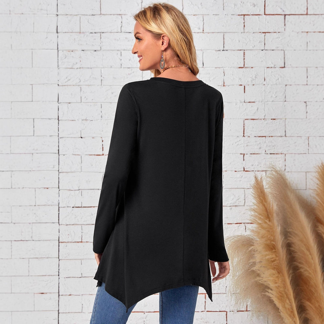 Damen Langes A-Linien Tunika-Oberteil mit Rundhals und asymmetrischem Saum Shop Nory