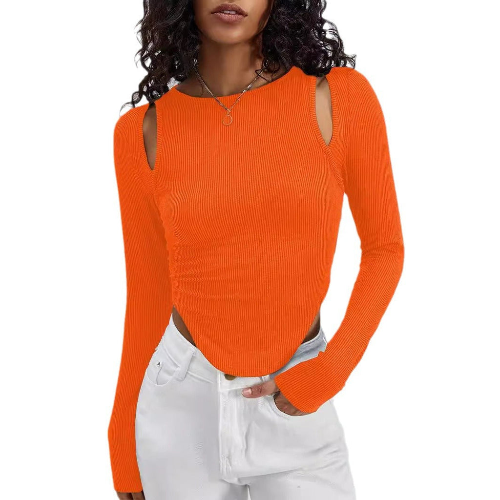 Damen Langarmshirt mit asymmetrischem Cut-Out und Rippstruktur