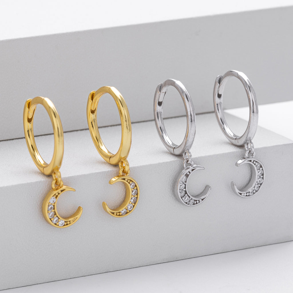 Damen Ohrhänger mit Mondmotiv aus 925 Sterling Silber und funkelnden Zirkonsteinen Shop Nory