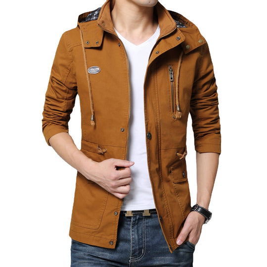 Herren leichter Baumwoll-Militärparka mit Kapuze, Kordzug-Taille und verdeckter Reißverschluss Shop Nory