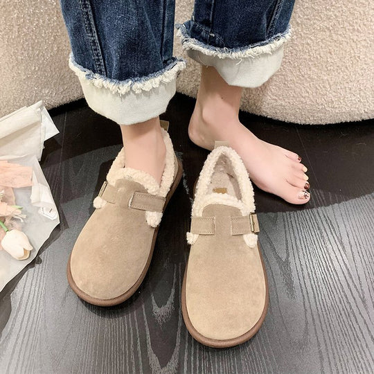 Damen Gefütterte Wildleder‑Optik Hausschuhe-Mules mit Teddyfutter und verstellbarem Riemen Shop Nory