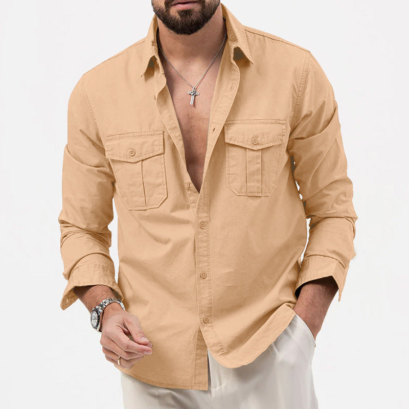 Herren nan legeres Baumwoll-Twill-Hemd mit aufgesetzten Brustklappen und Kentkragen