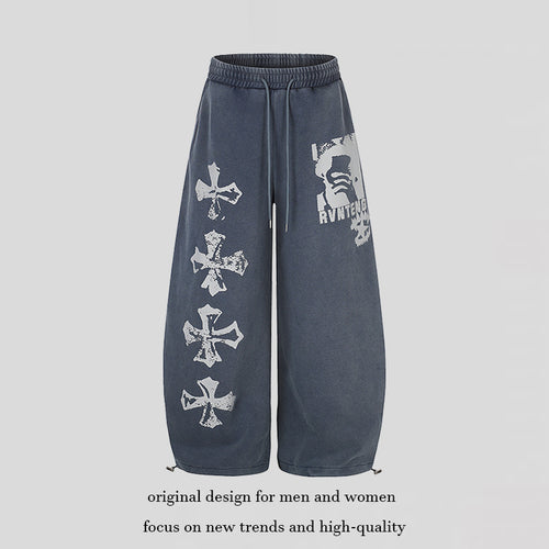 Damen Extraweite Palazzo‑Sweathose mit Tunnelzugbund, verstellbarem Saum und Gothic-Print Shop Nory