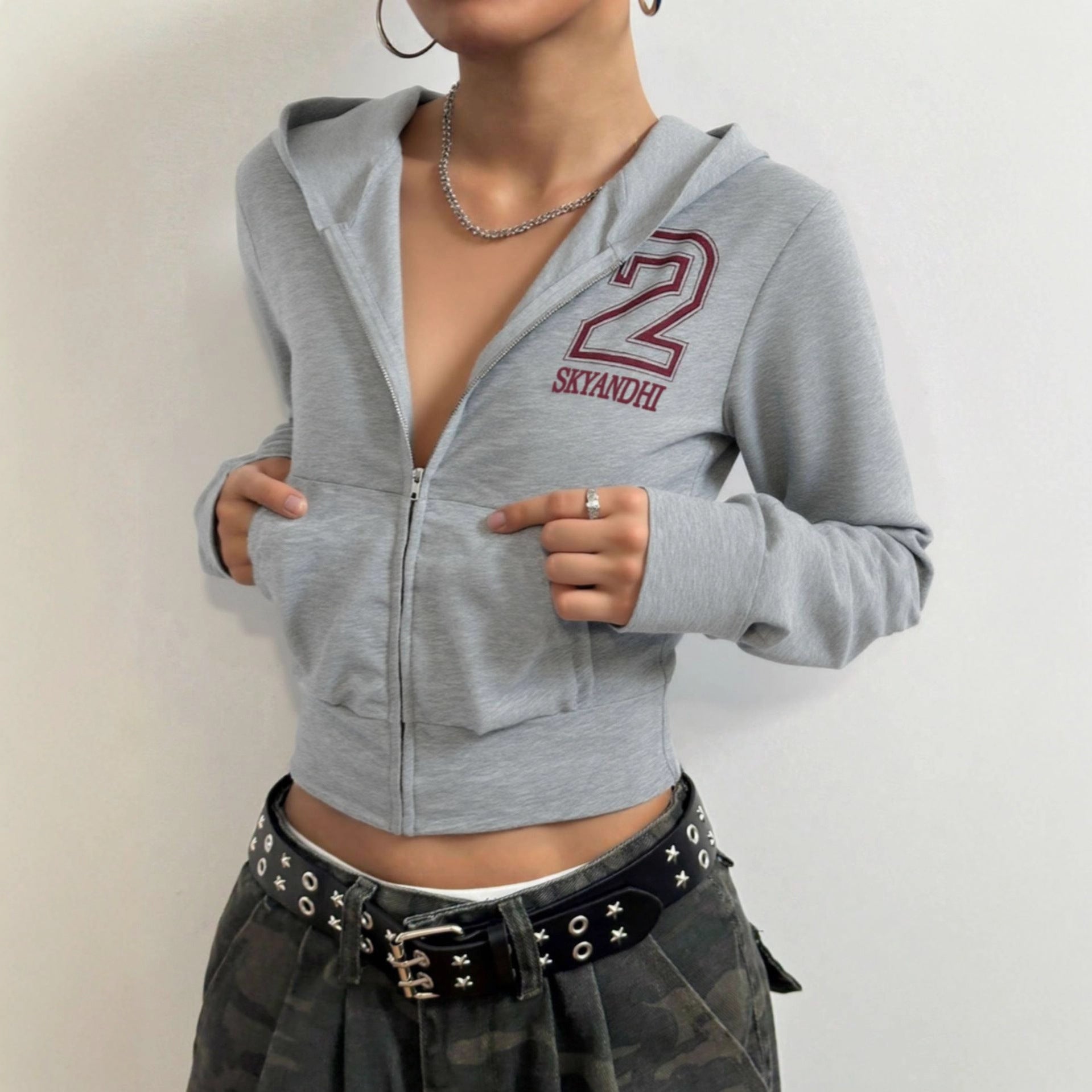 Damen sportliches Crop-Top mit Reißverschluss und hohem Kragen Shopnory