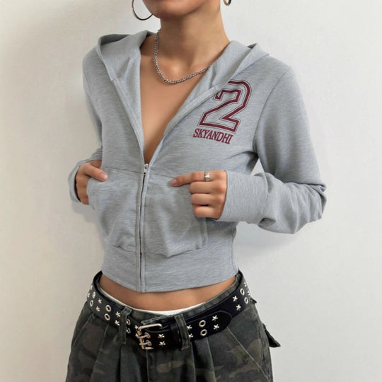 Damen sportliches Crop-Top mit Reißverschluss und hohem Kragen Shopnory