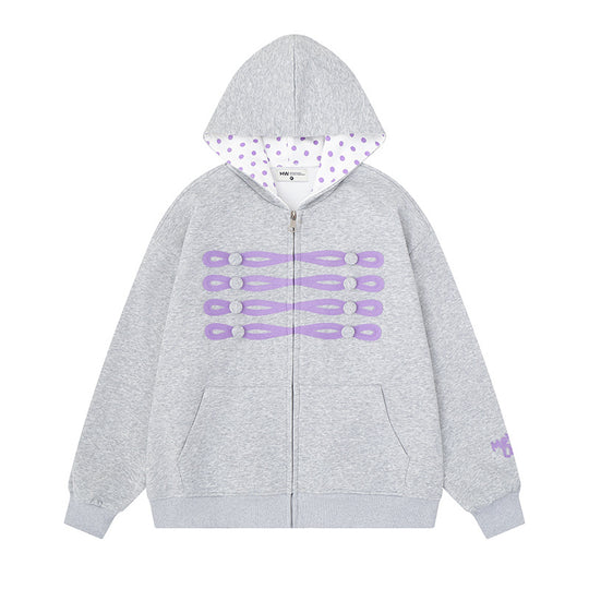 Damen Kapuzen-Sweatjacke im Oversize-Schnitt mit dekorativem Knopf-Print und gepunktetem Kapuzenfutter Shop Nory
