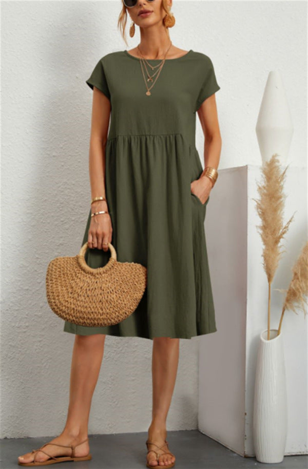 Damen Freizeitleinenkleid mit leichtem Schnitt und Taschen