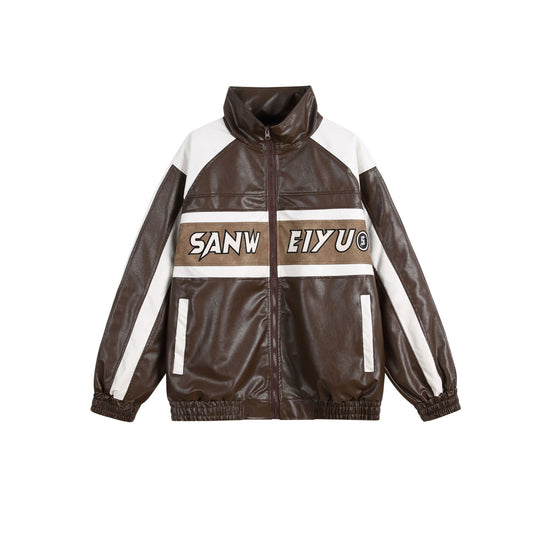 Damen Kunstleder-Trackjacke im Oversize-Cut mit hohem Stehkragen und Logopanel Shop Nory
