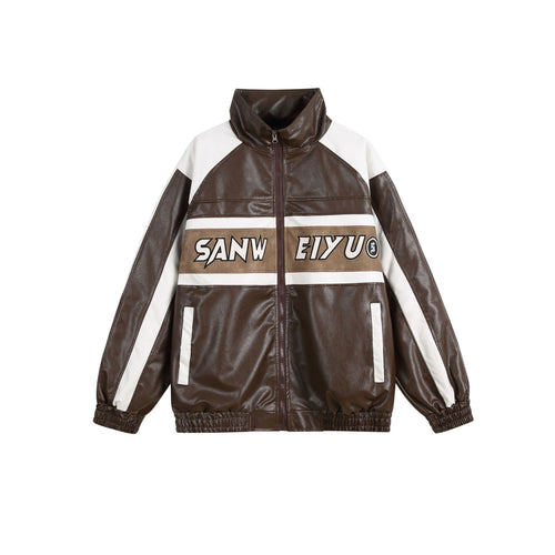 Damen Kunstleder-Trackjacke im Oversize-Cut mit hohem Stehkragen und Logopanel Shop Nory