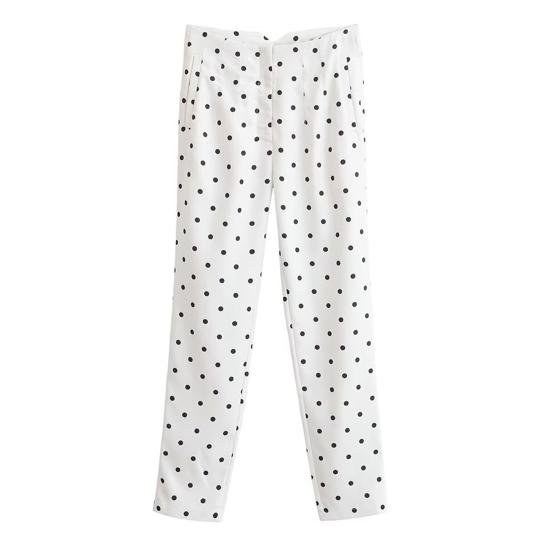 Damen Hochtaillierte konisch zulaufende Stoffhose mit Polka‑Dot‑Print und eleganter Bundverarbeitung Shop Nory