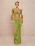 Damen Elegantes Wickelkleid mit Cut-Outs und fließendem Stoff