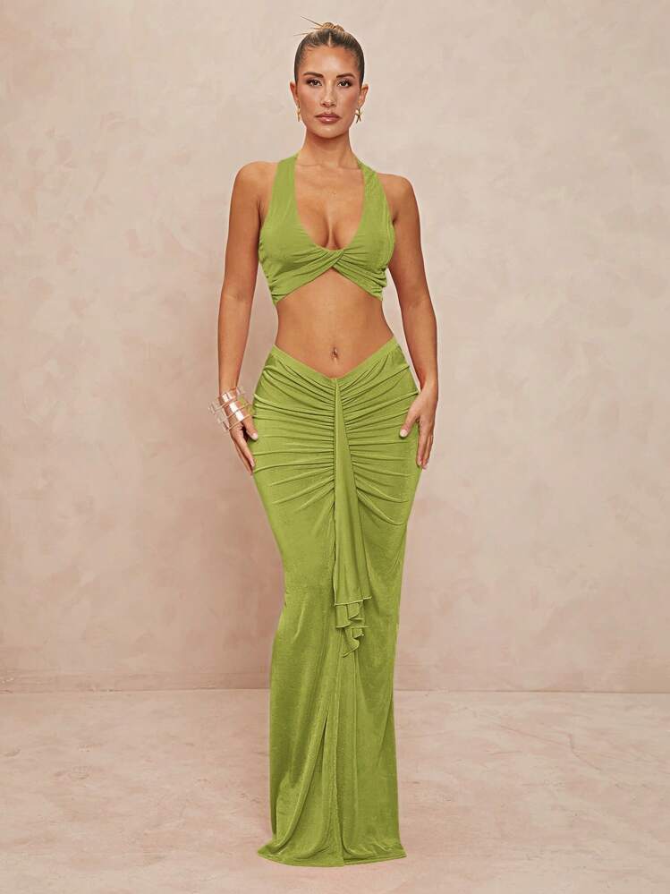 Damen Elegantes Wickelkleid mit Cut-Outs und fließendem Stoff