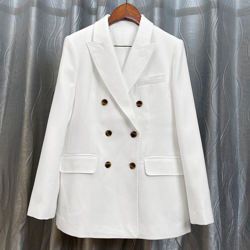 Damen Doppelreihiger taillierter Wollblazer mit Struktur und verstärkten Schultern Shop Nory
