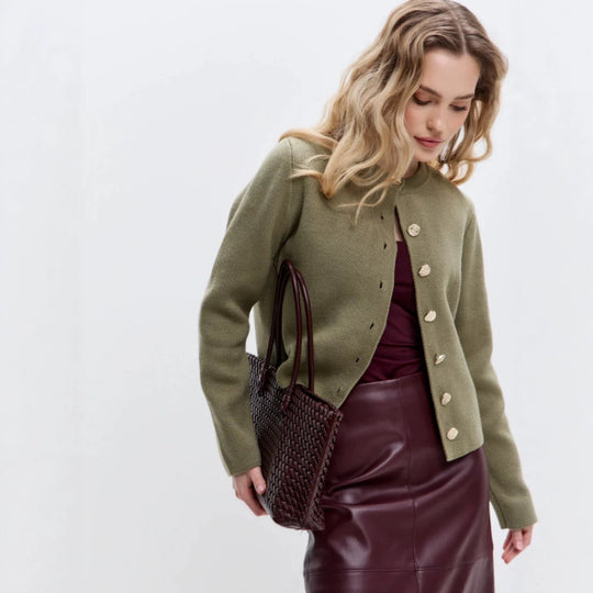 Damen Elegante Strickjacke mit Perlenknöpfen Shop Nory