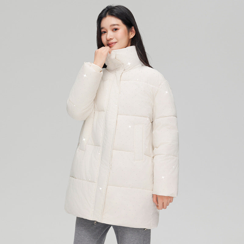 Damen nan mittellanger gesteppter Kurzmantel mit hohem Stehkragen, dezenter Glitzersteppung und leichter Thermoisolierung Shop Nory