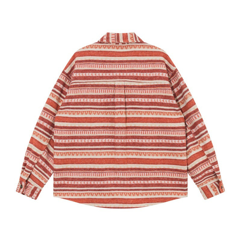 Unisex Oversize-Strickshirtjacke im Ethno‑Streifenmuster mit Pattentaschen Shop Nory