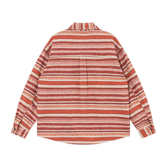 Unisex Oversize-Strickshirtjacke im Ethno‑Streifenmuster mit Pattentaschen Shop Nory