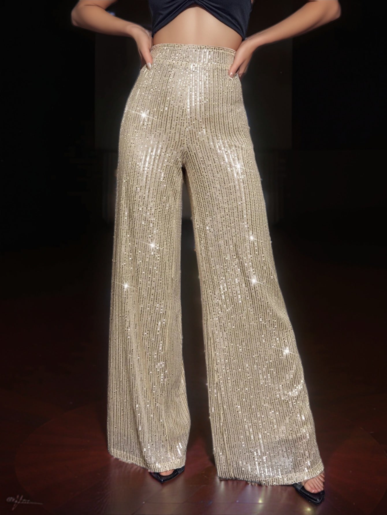 Damen Glänzende Palazzohose mit funkelndem Pailletten-Design